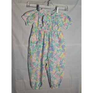 Friedknit Creations Girls Toddler Pastel Floral Romper Sz 3T Ruffles 90s Easter